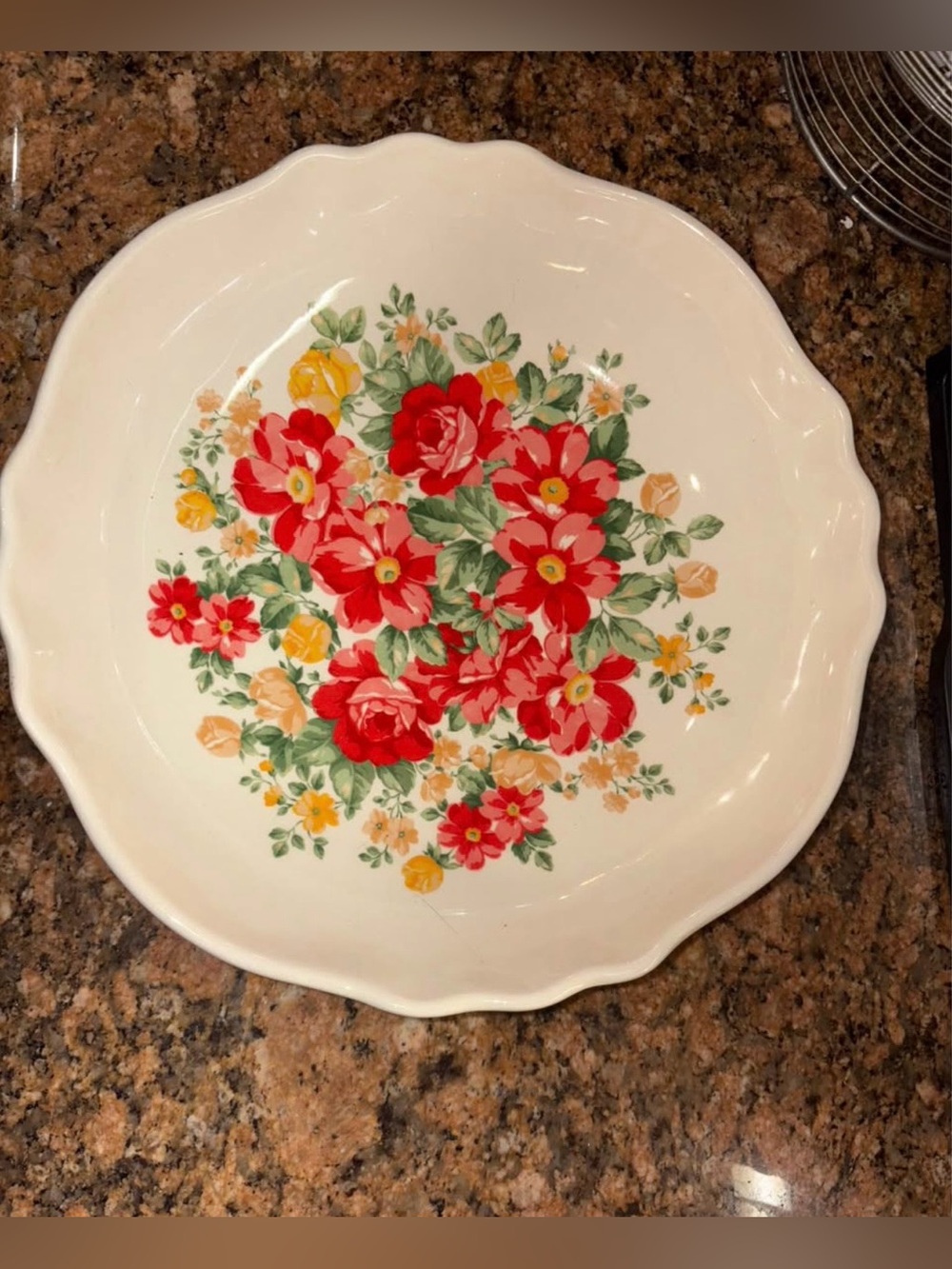 The Pioneer Woman Ceramic Platter in White with Red & Yellow Floral Motif
